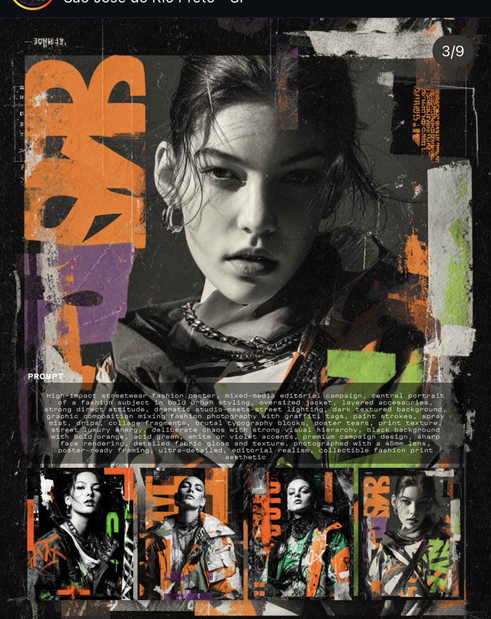 Prompt affiche streetwear éditoriale mixed-media (slide 3/9)