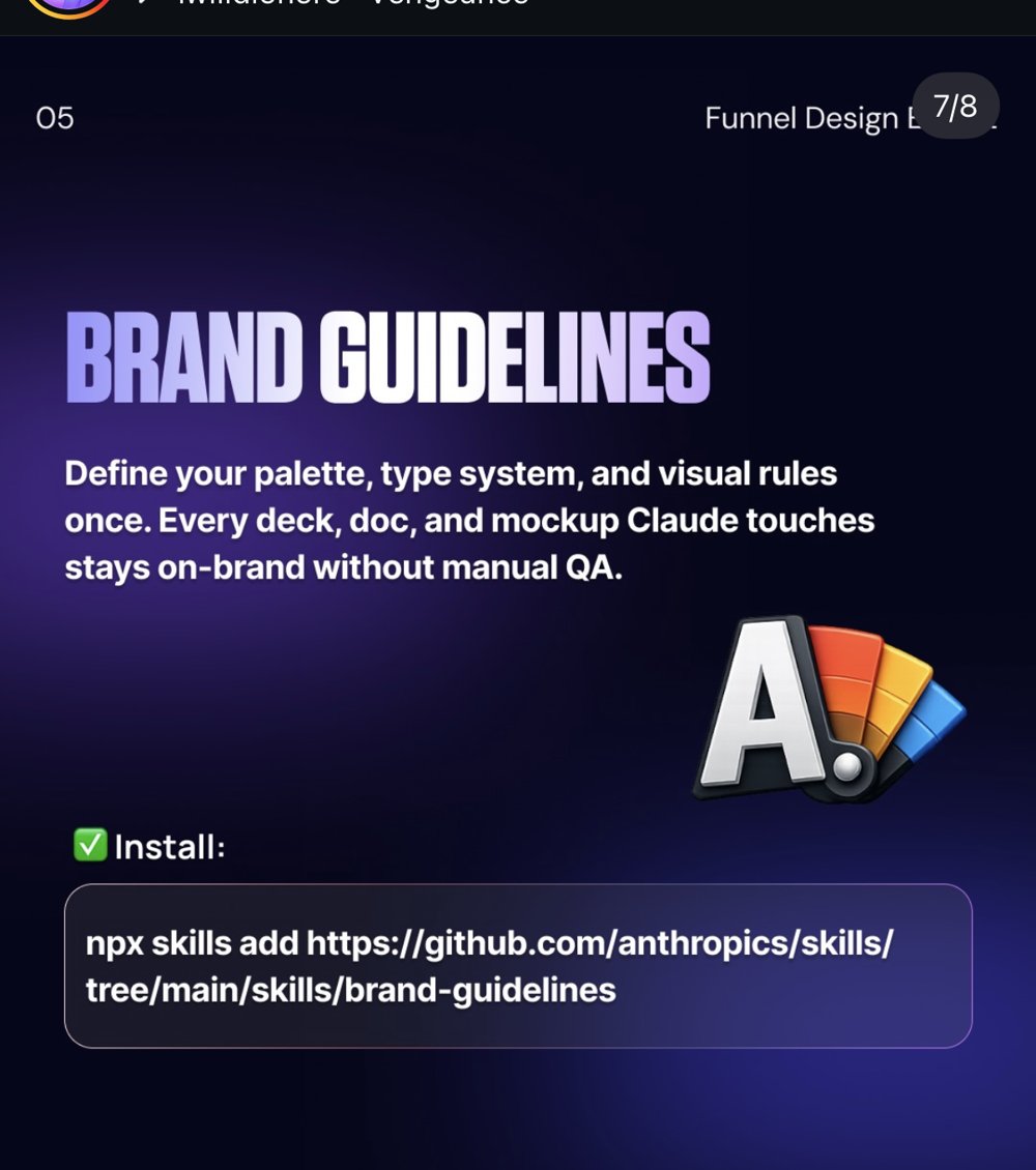Skill officielle Anthropic « Brand Guidelines », commande d'installation npx skills add