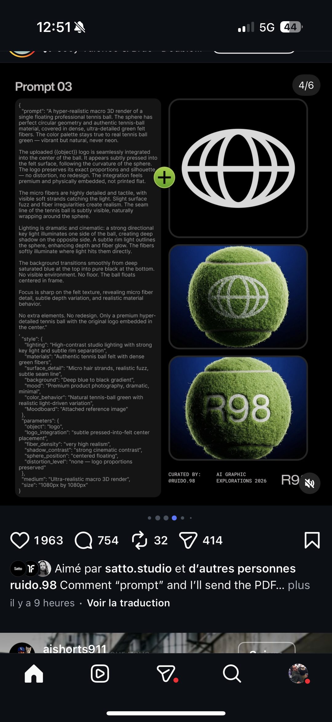 Prompt 03 — logo intégré à une balle de tennis macro (fibres de feutre)