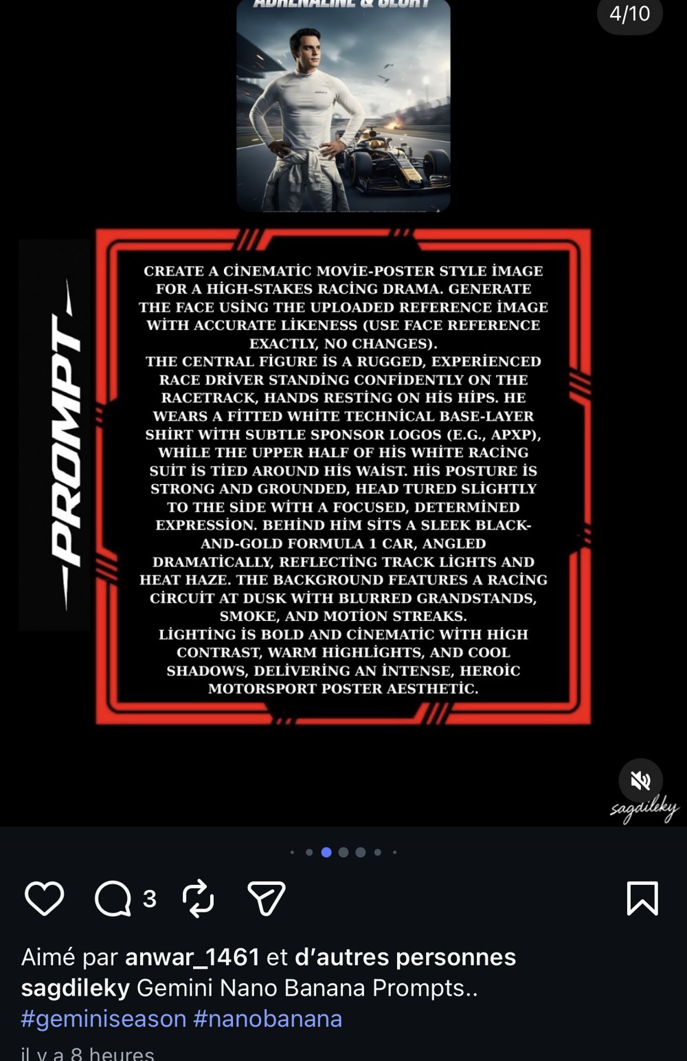 Affiche film pilote course F1 Adrenaline Glory prompt IA
