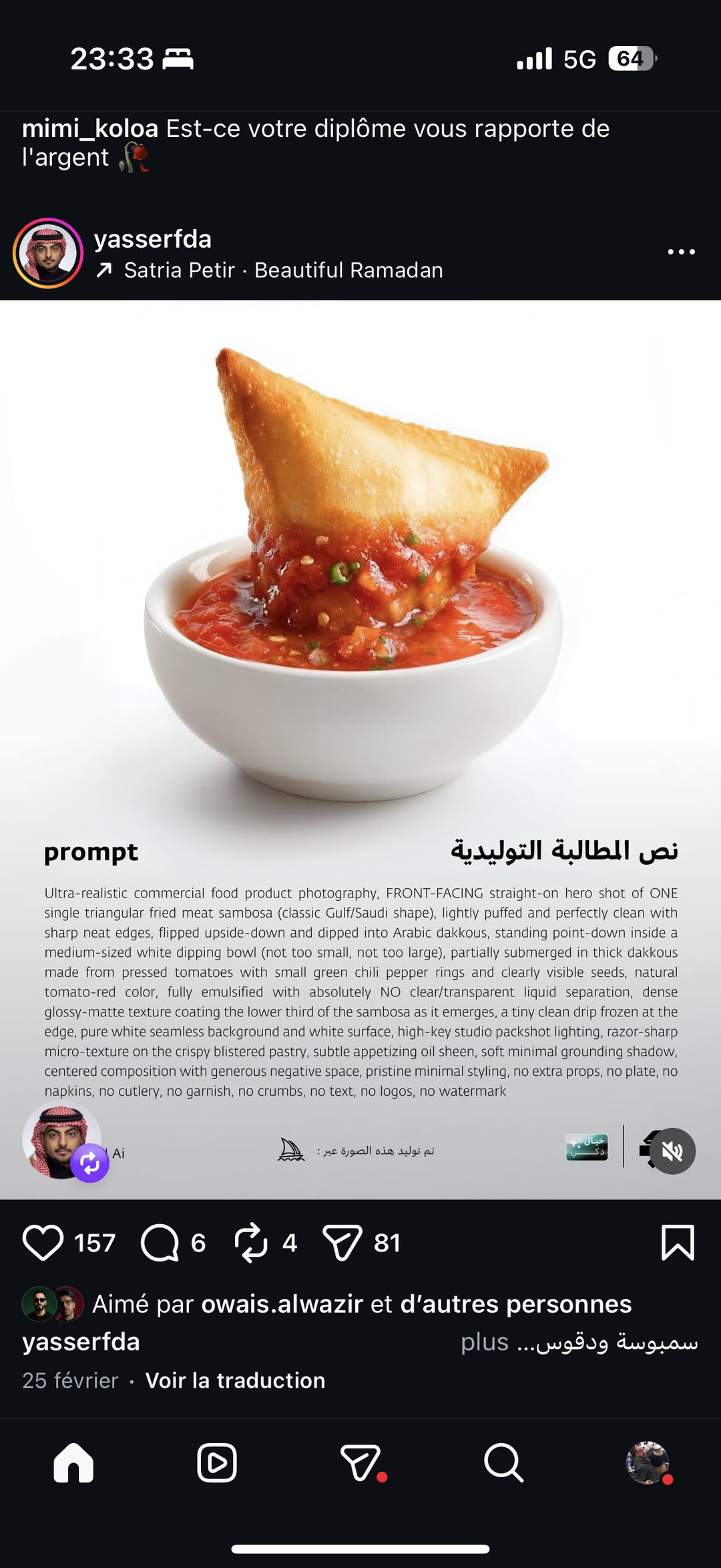 Sambosa générée par IA trempée dans le dakkous