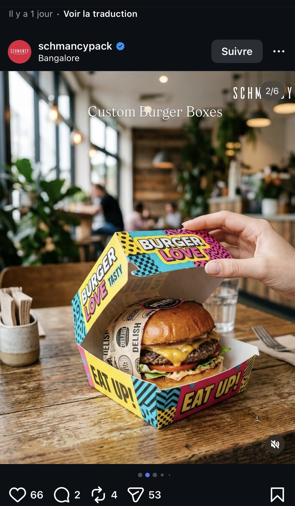 Schmancy Pack — service « Custom Burger Boxes », mise en situation en restaurant