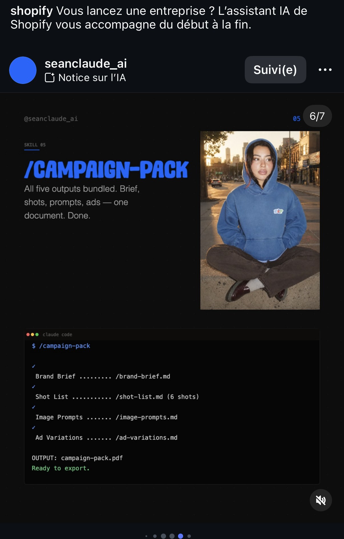 « SKILL 05 — /campaign-pack » : les 5 livrables regroupés en un document unique, export campaign-pack.pdf prêt à livrer