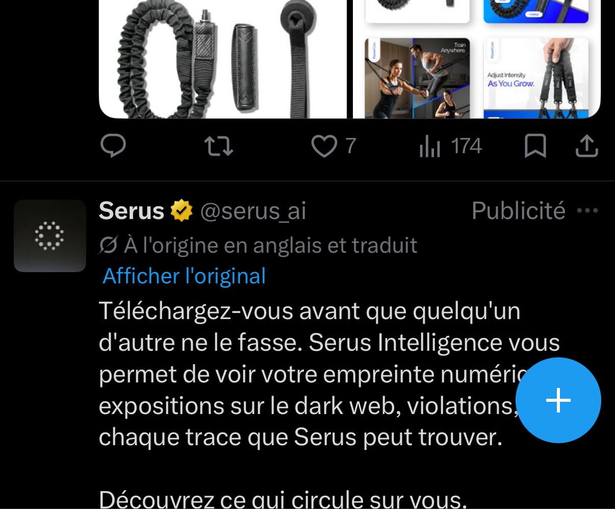 « Téléchargez-vous avant que quelqu'un d'autre ne le fasse » — publicité Serus Intelligence pour la détection d'exposition sur le dark web et de violations de données