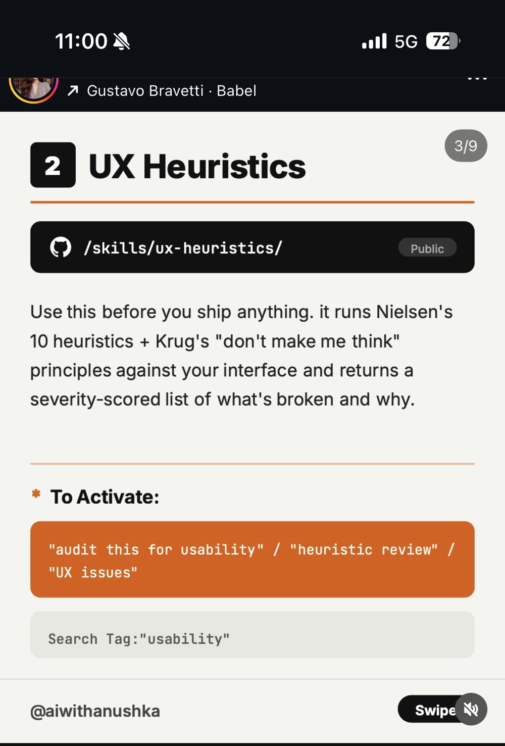 Gustavo Bravetti « Babel » — slide 2 UX Heuristics (3/9)