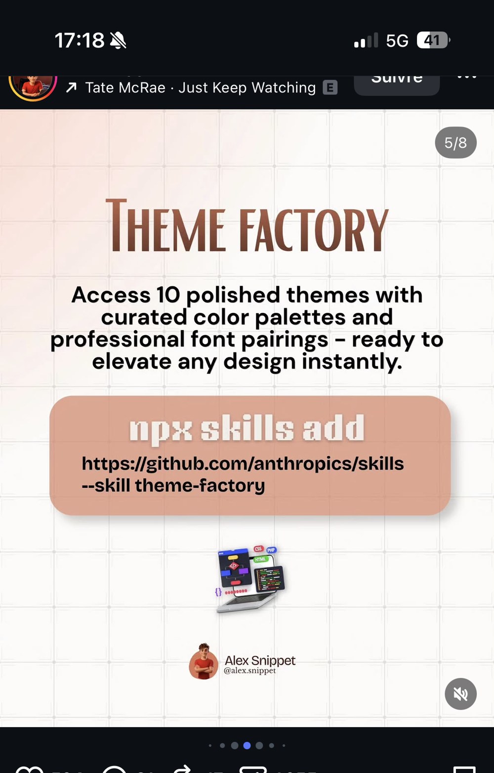 @alex.snippet — slide Theme Factory (5/8)