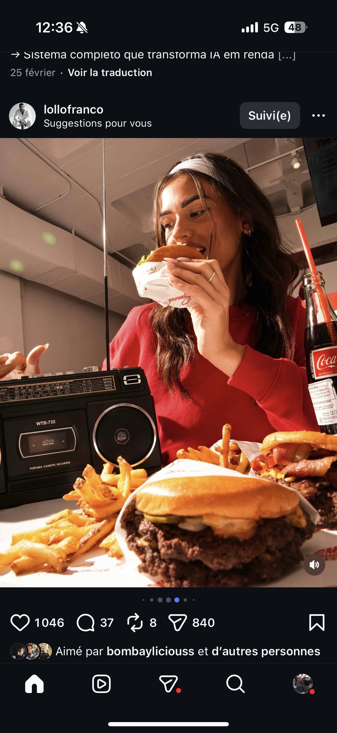 Smash Bros x Coca-Cola — portrait rétro avec radio-cassette et burger