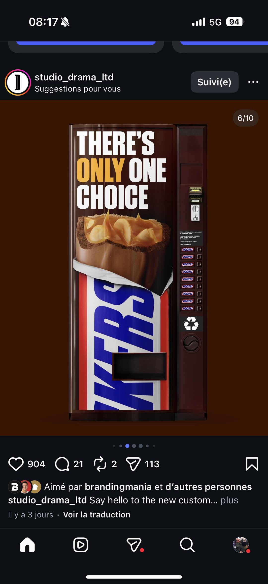 Distributeur Snickers There's Only One Choice