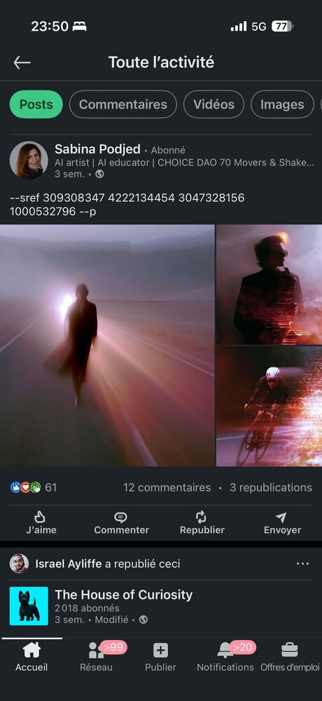 Sabina Podjed — triptyque ambiance nocturne cohérente via --sref