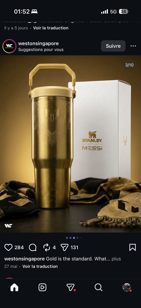 Gourde Stanley x Messi, édition dorée collector