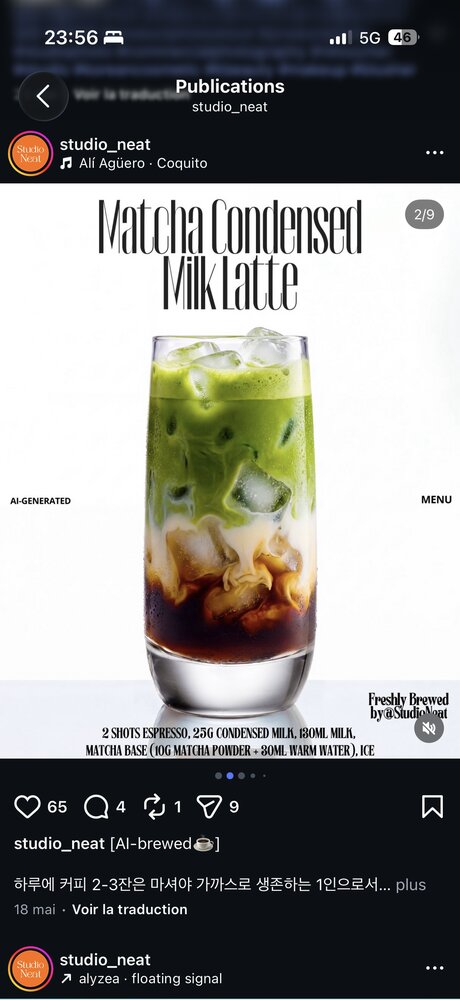 Matcha Condensed Milk Latte, verre stratifié vert/blanc/brun