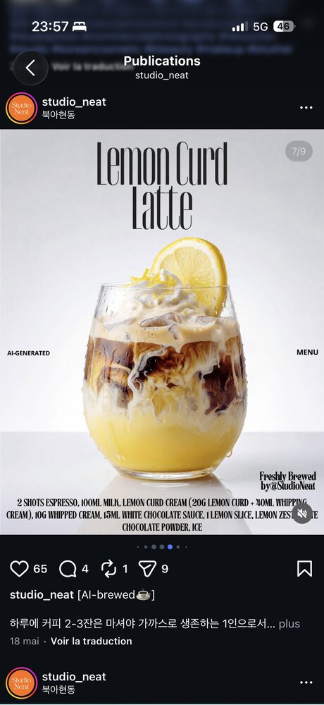 Lemon Curd Latte, tranche de citron et chantilly