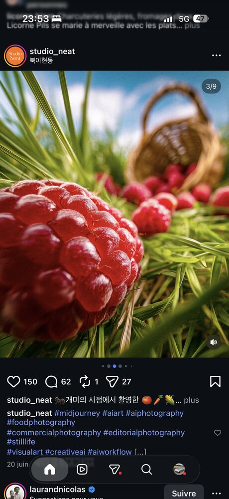 Framboise géante au premier plan, panier renversé en arrière-plan