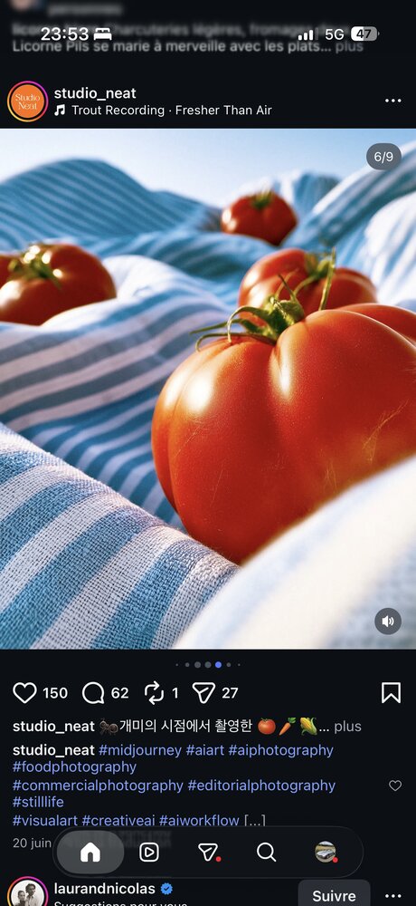 Tomates anciennes alignées sur un linge à rayures bleu/blanc
