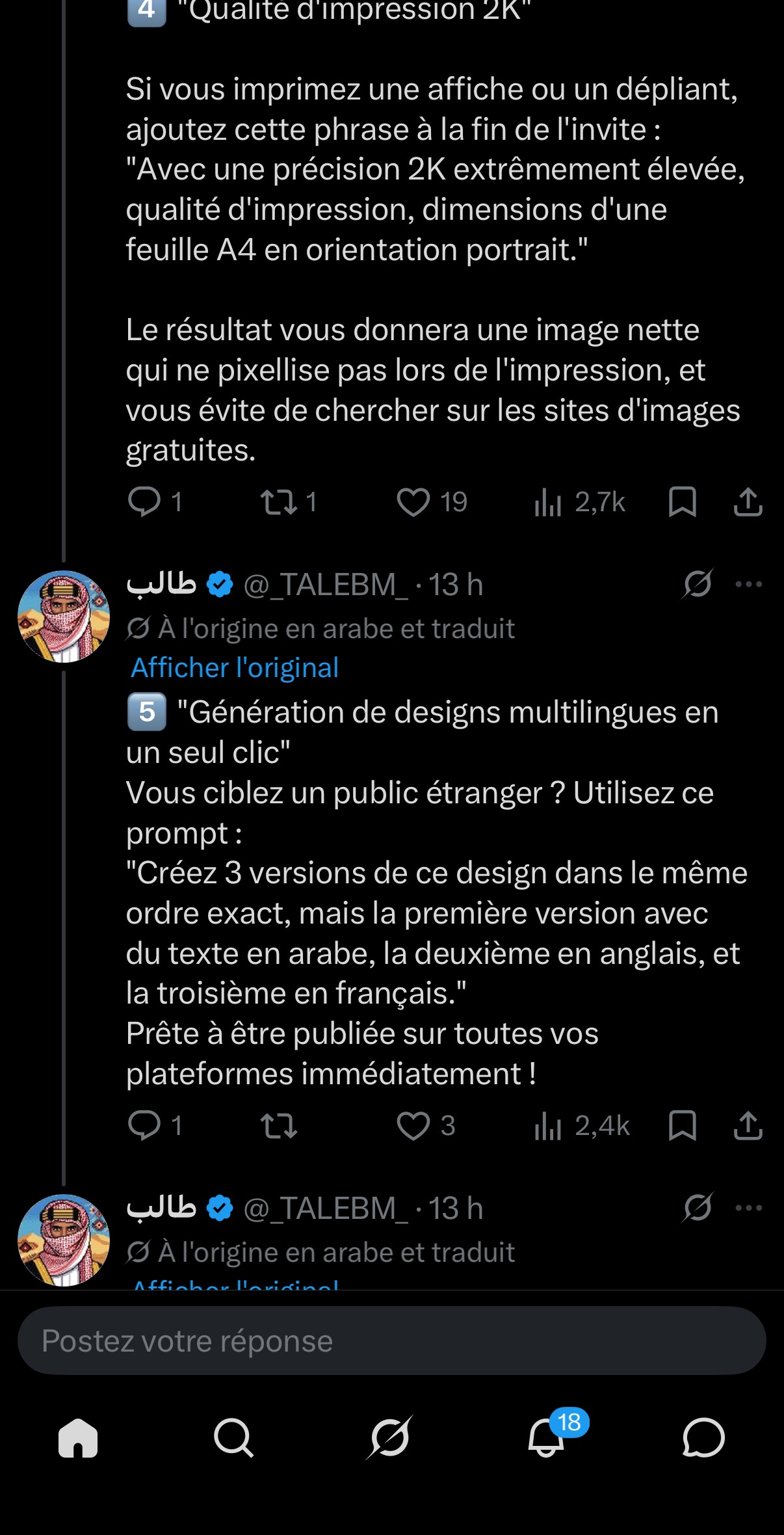 Astuce 3 — texte précis et sans faute intégré directement à l'image (miniatures/thumbnails) ; astuce 4 — impression 2K format A4