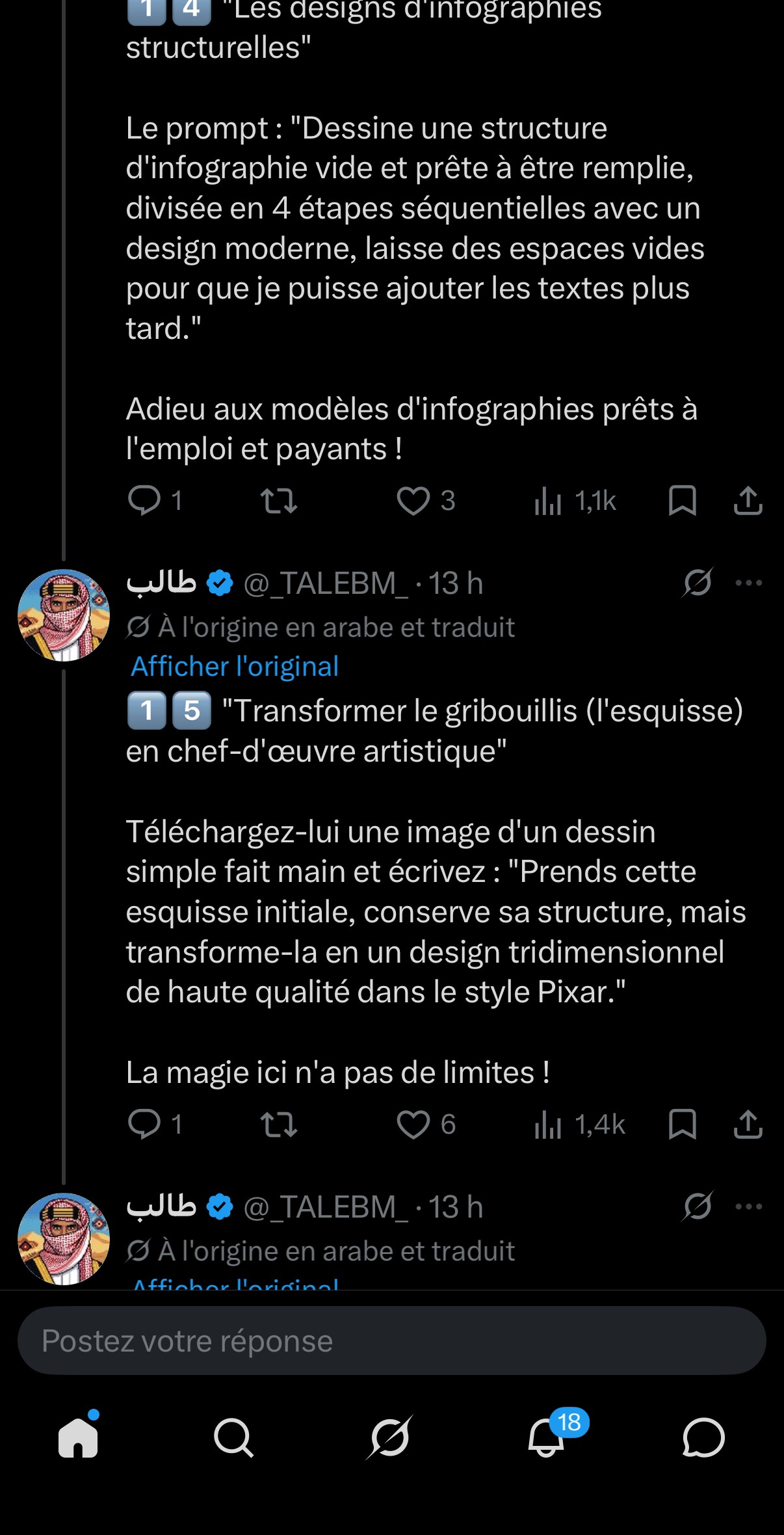 Astuce complémentaire — palette de couleurs cyberpunk strictement contrôlée ; comparaison avant/après en écran partagé ; storyboard séquentiel ; structure d'infographie vide ; esquisse transformée en rendu 3D style Pixar