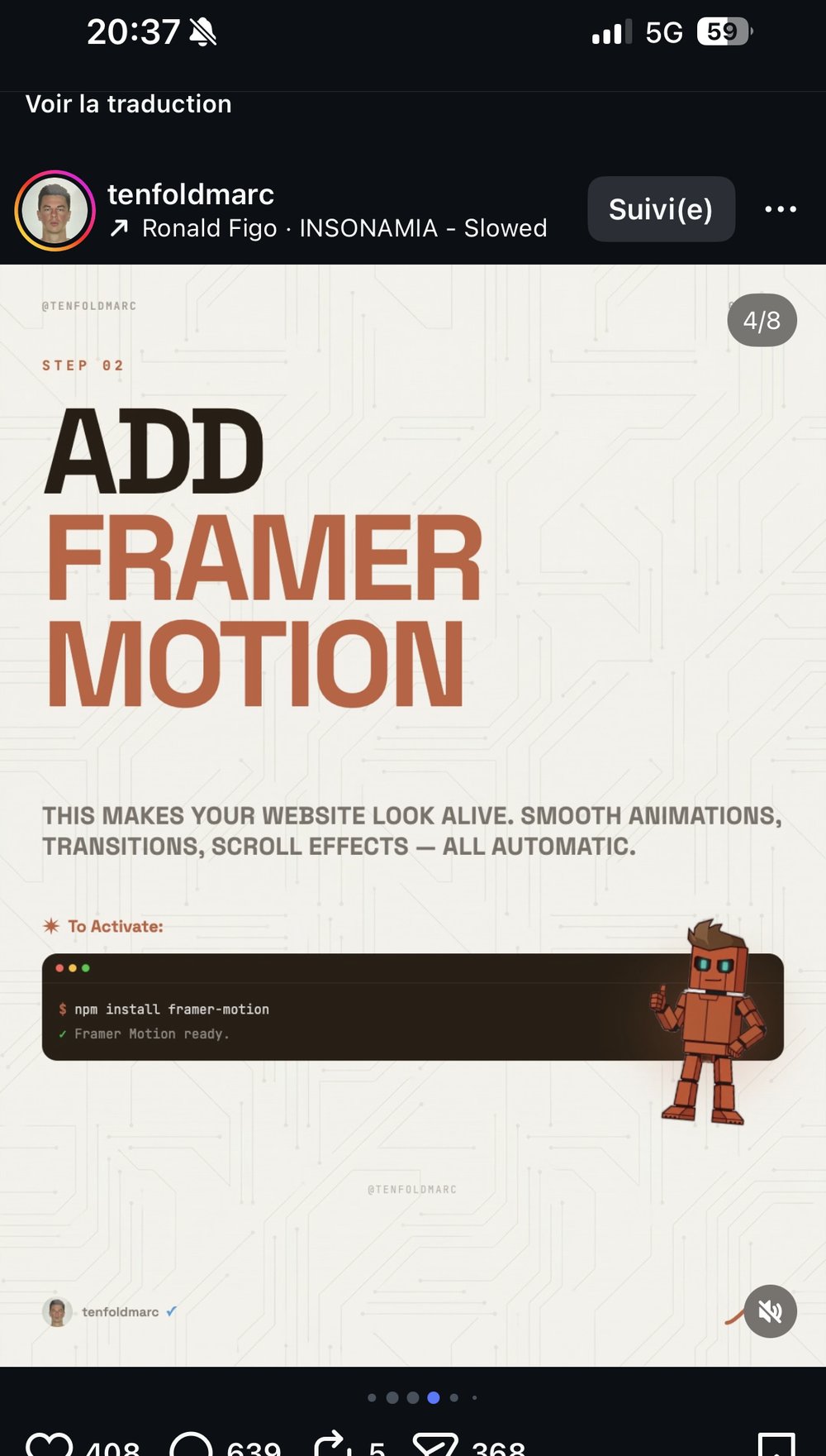 Étape 2 — Ajouter Framer Motion (npm install framer-motion)