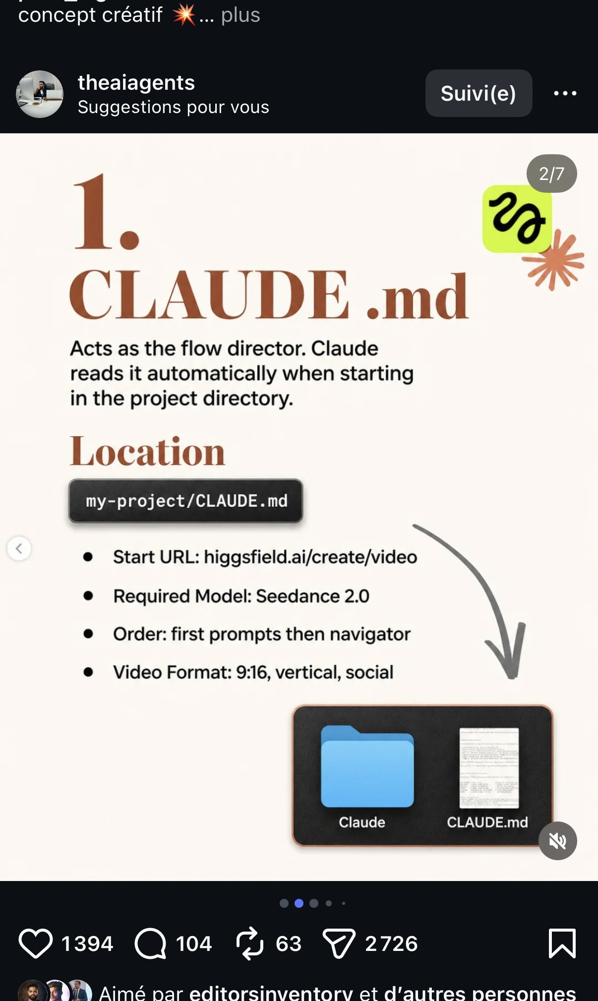 1. CLAUDE.md — « acts as the flow director », lu automatiquement au démarrage du projet, définit URL de départ, modèle requis (Sedance 2.0), ordre des scripts, format vidéo