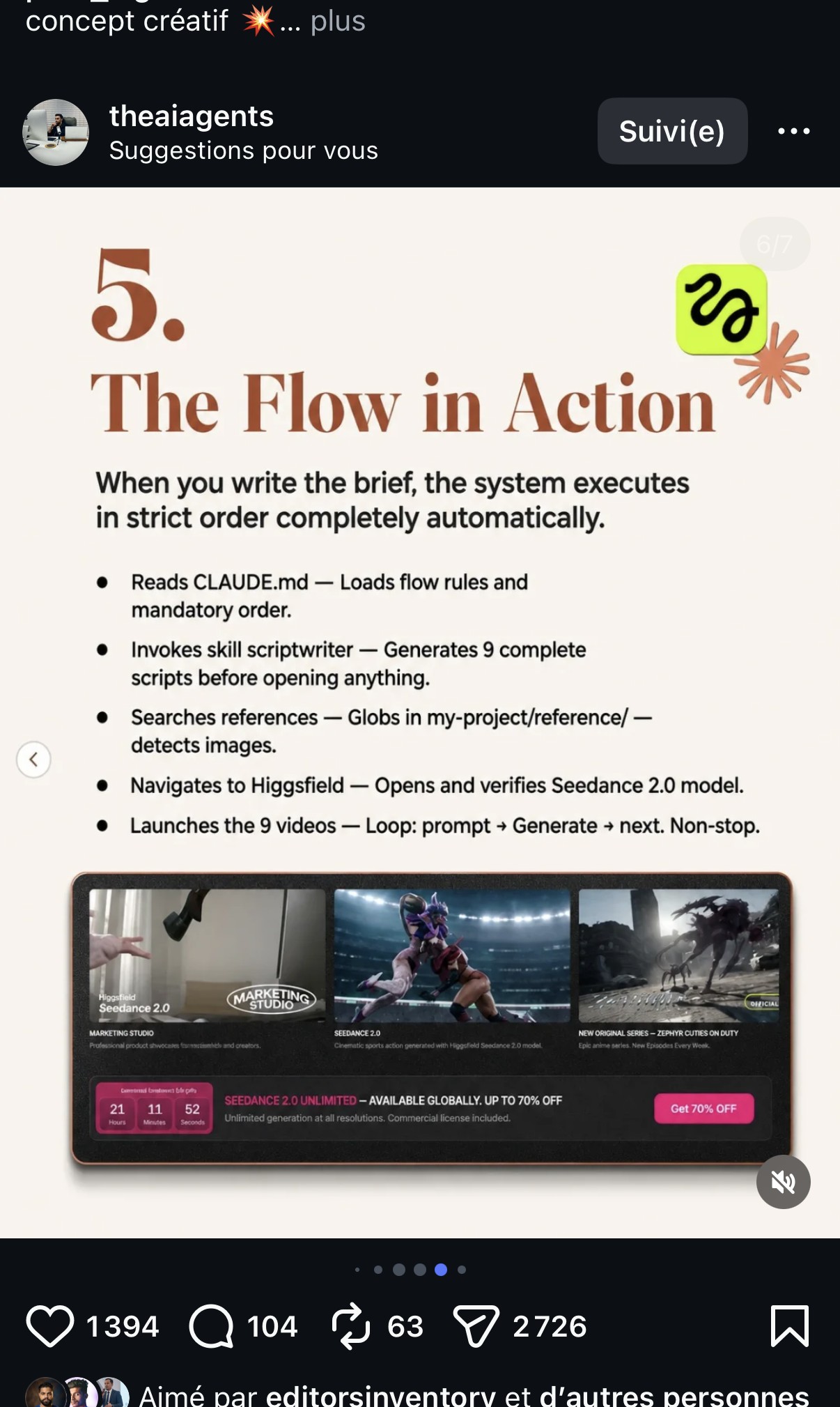 5. The Flow in Action — CLAUDE.md charge les règles, le scriptwriter génère 9 scripts complets avant même d'ouvrir le navigateur, exécution strictement ordonnée