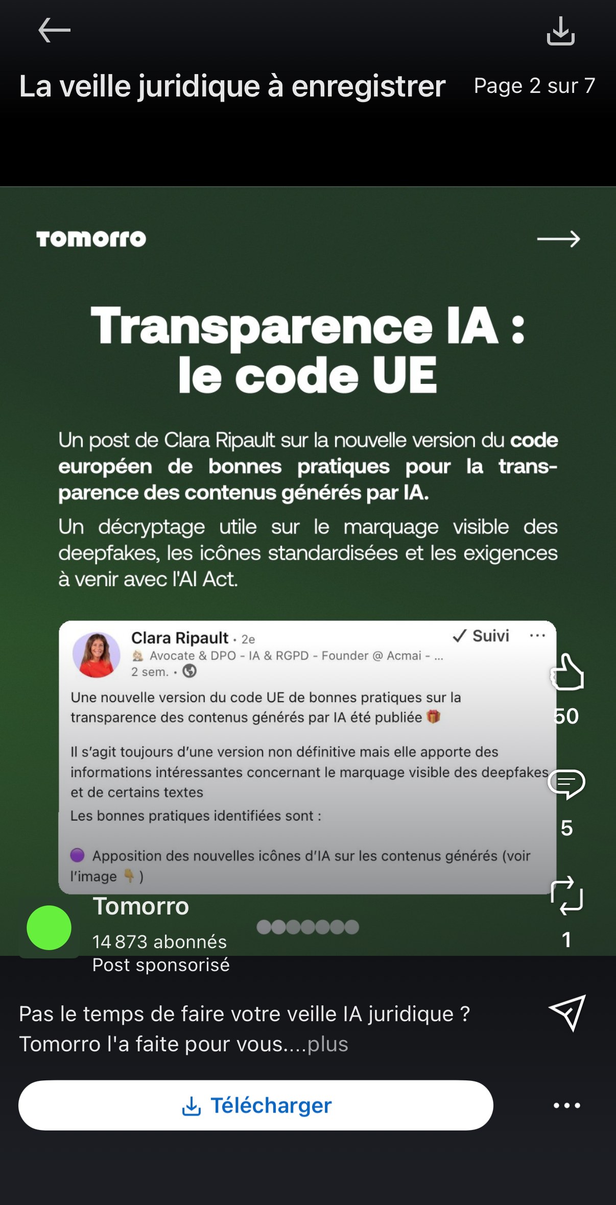 Tomorro / Clara Ripault — page 2/7 sur les exigences de transparence de l'AI Act européen