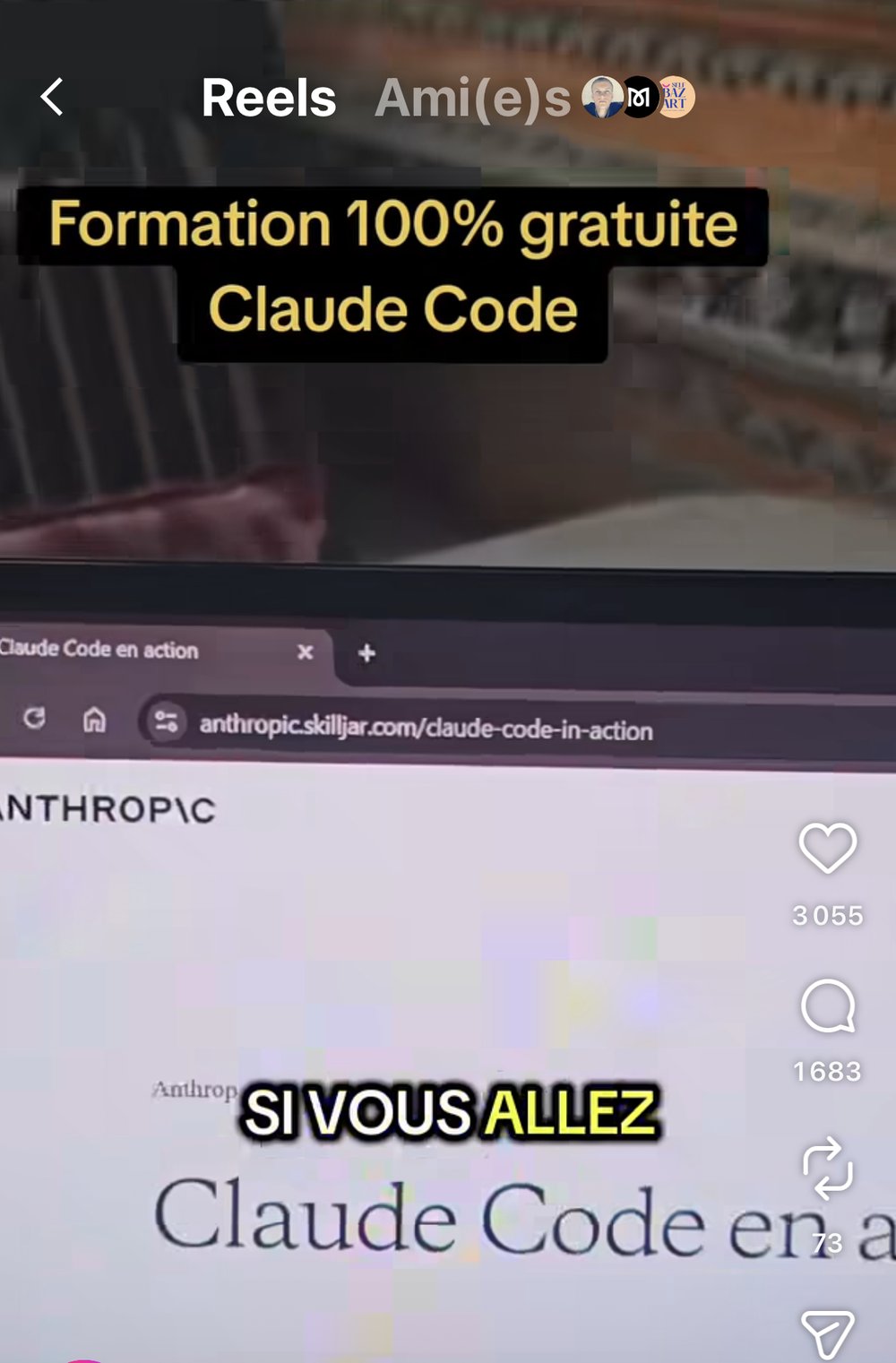 unefille.ia — reel « Formation 100% gratuite Claude Code »