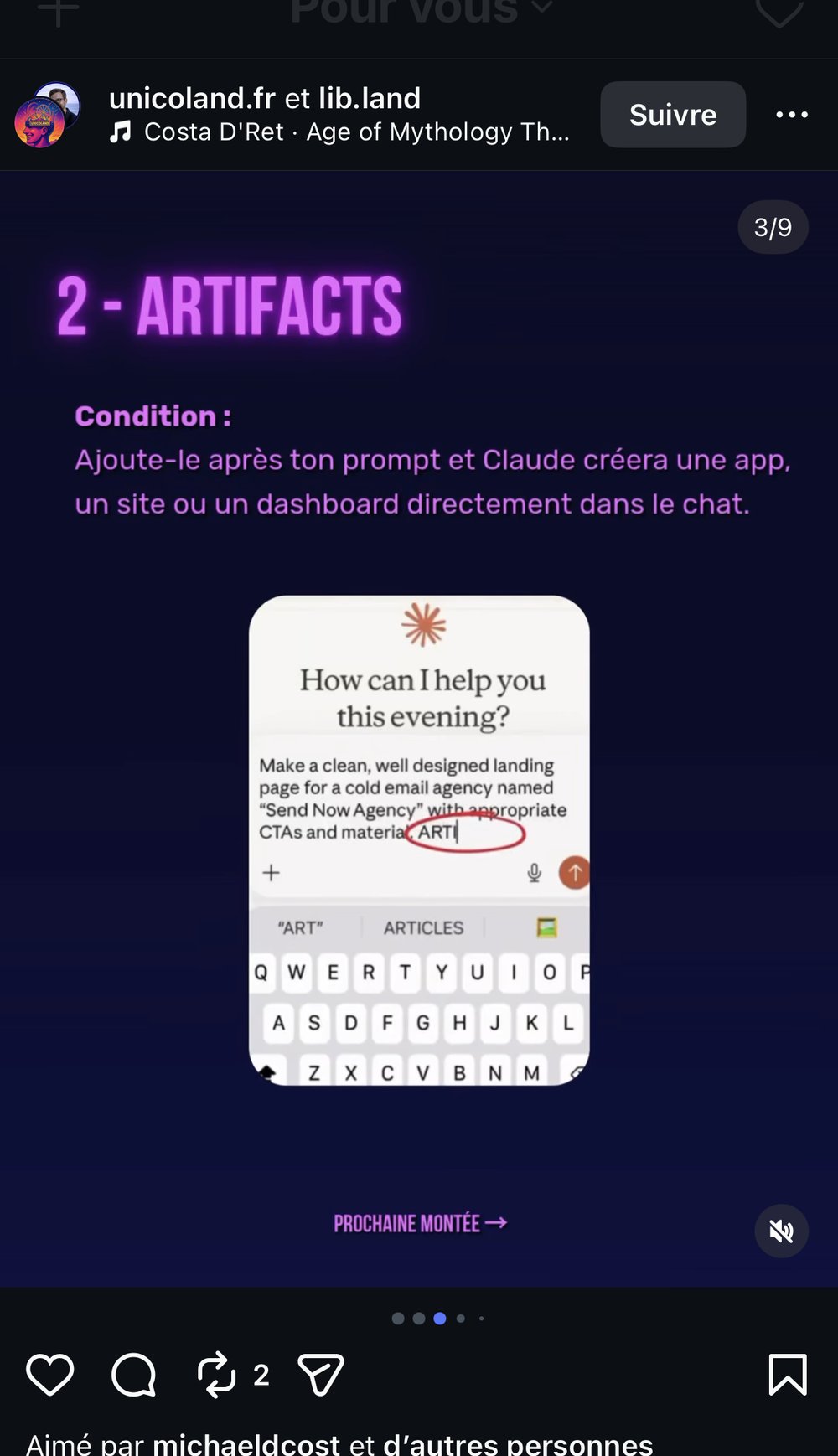 2 - /ARTIFACTS — Claude construit une app/site directement dans le chat