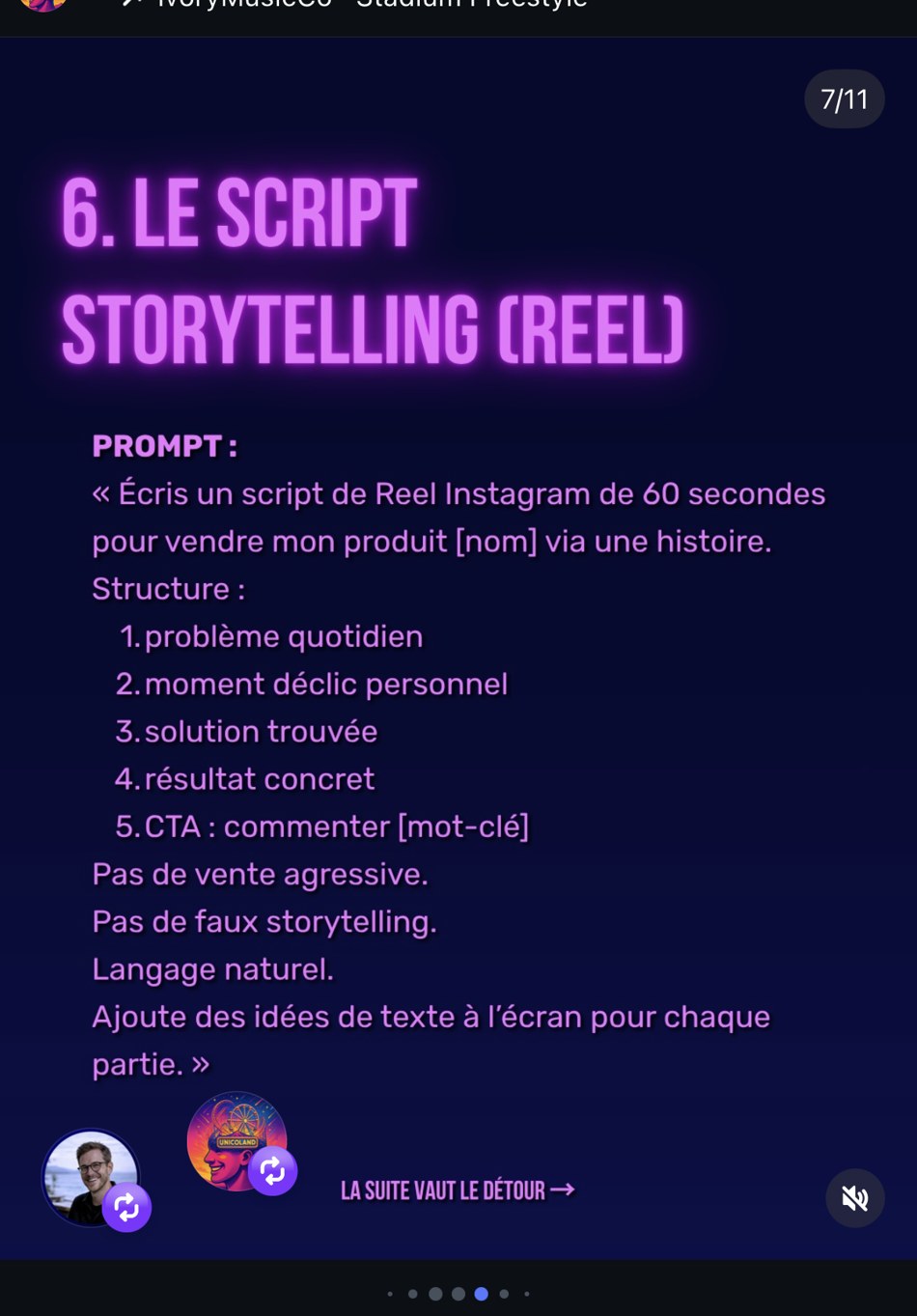 Unicoland — « 6. Le script storytelling (Reel) »