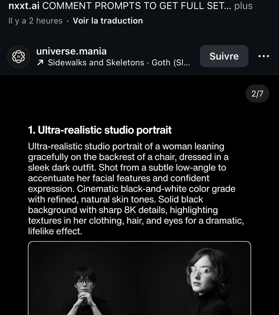 universe.mania — « 1. Ultra-realistic studio portrait », prompt et exemple avant/après