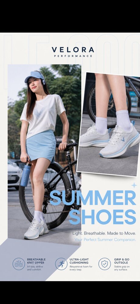 Velora Performance, campagne Summer Shoes, mise en scène urbaine à vélo