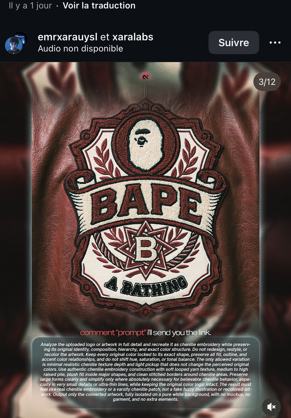Logo BAPE recréé en chenille embroidery (slide 3/12)