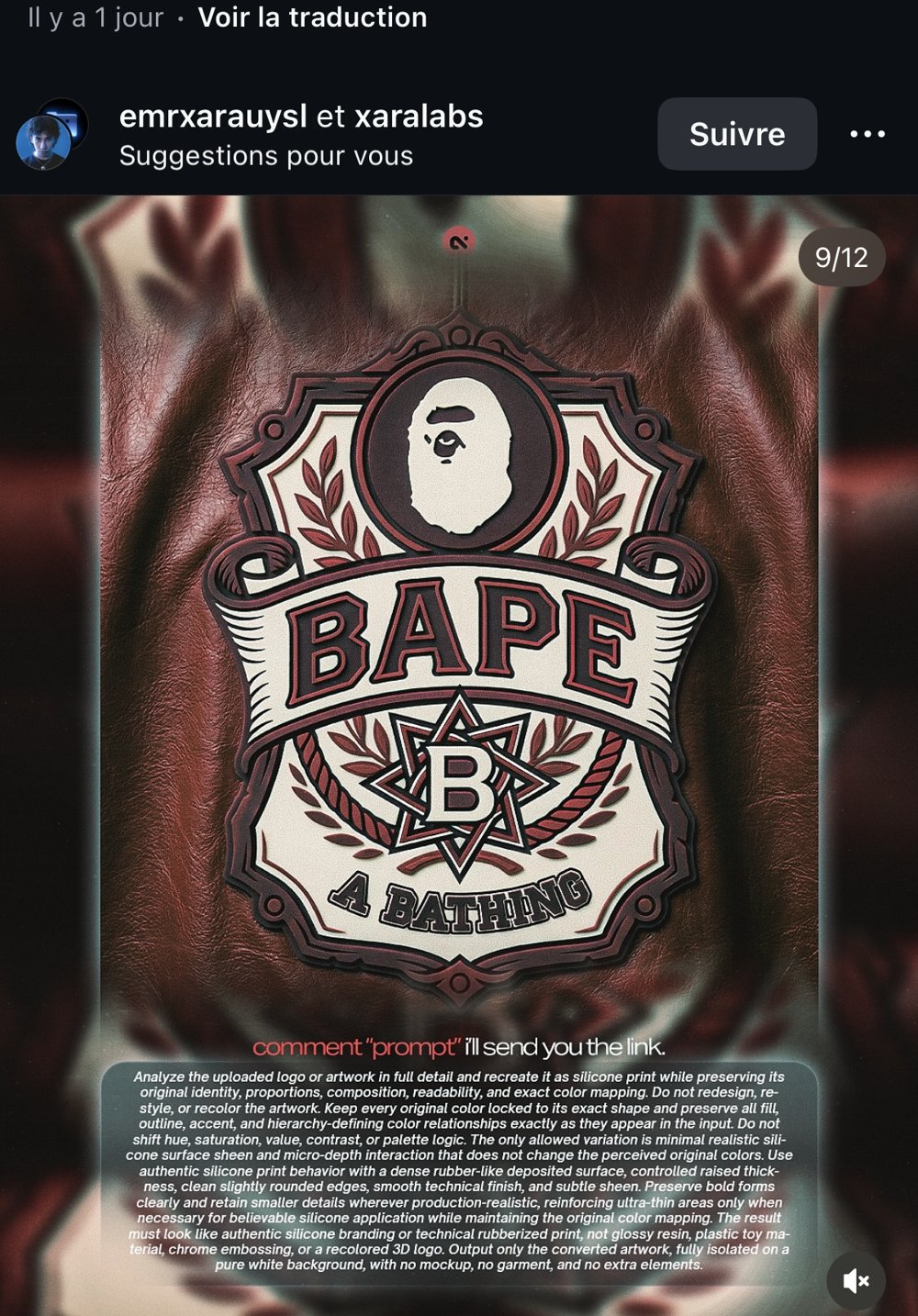 Logo BAPE recréé en impression silicone caoutchoutée (slide 9/12)