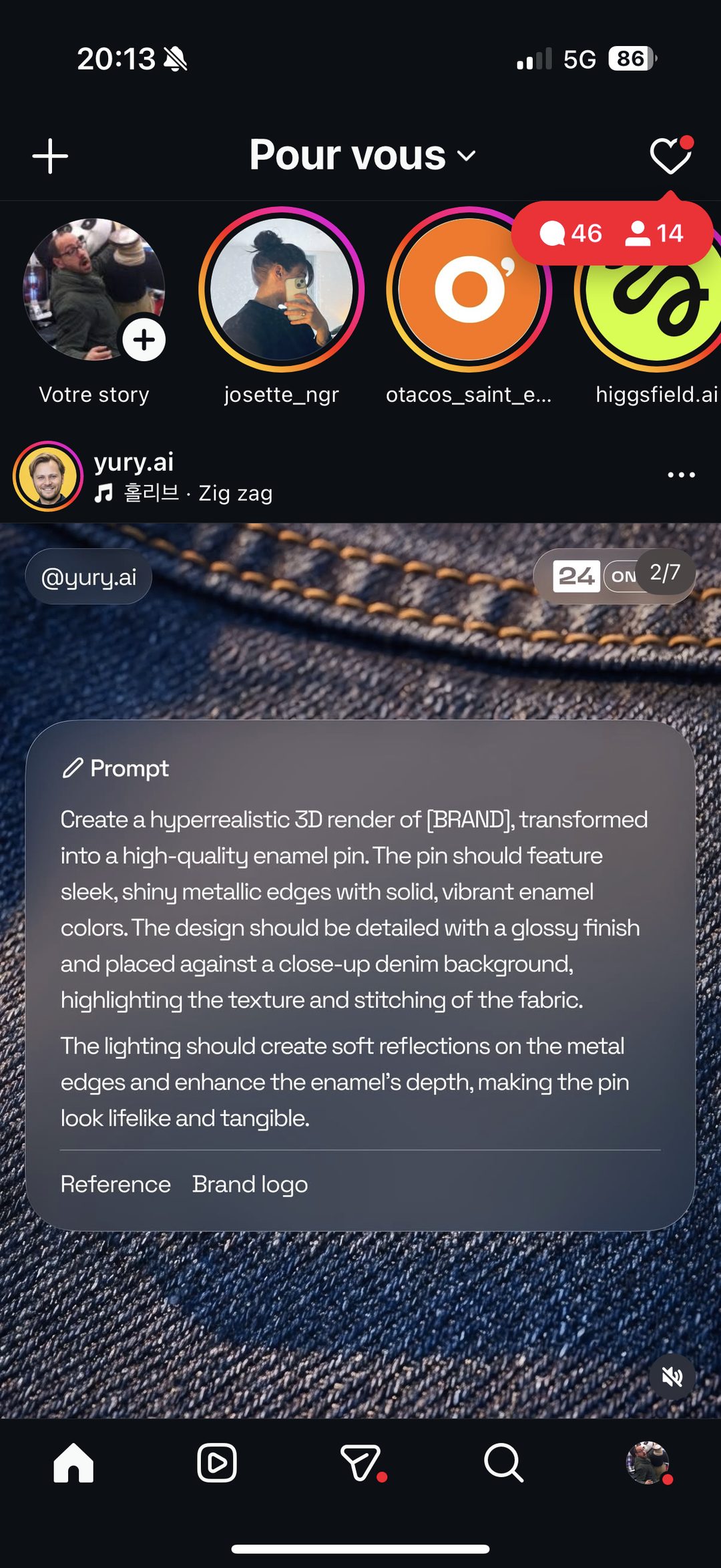 Exemple de rendu — pin's émaillé 24.online sur fond denim