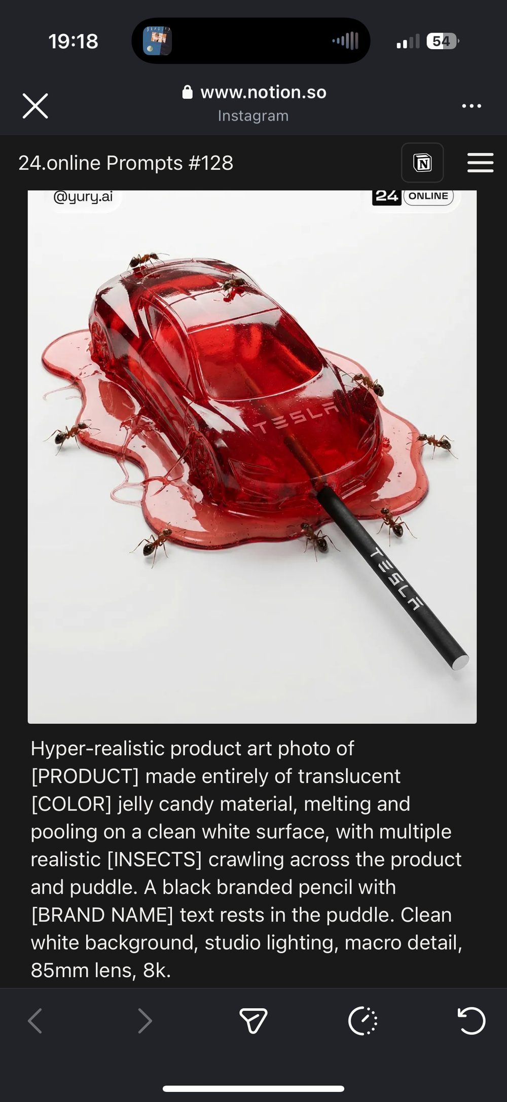 Tesla gelatine rouge fondante fourmis prompt produit
