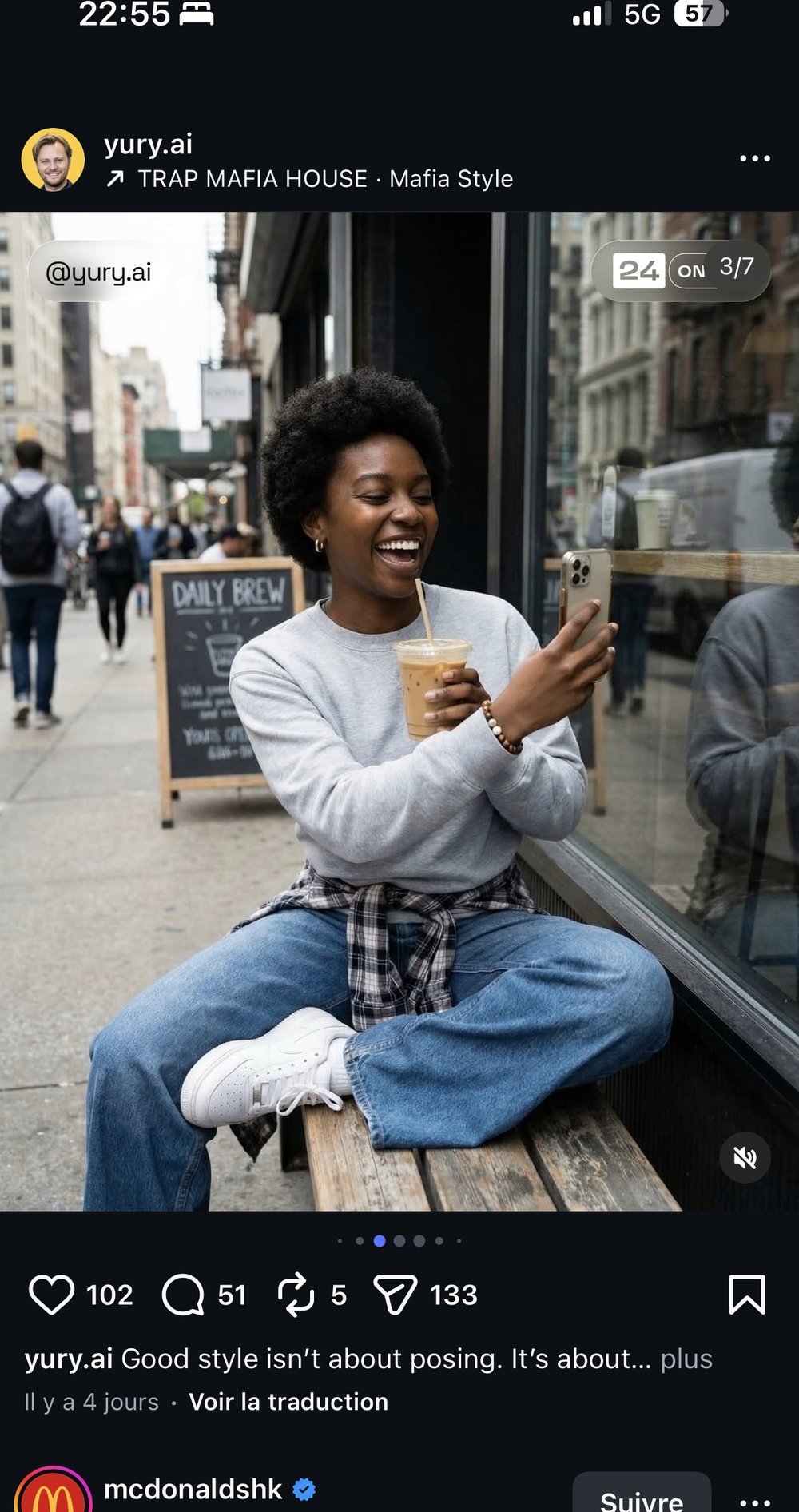 Résultat généré — portrait femme rue café
