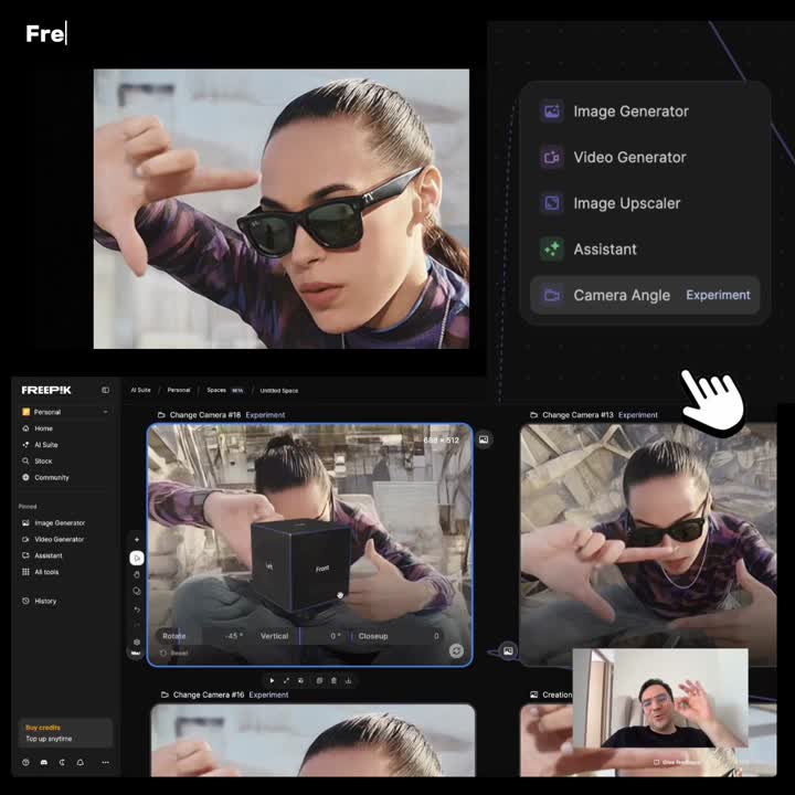Freepik Spaces — changer l'angle caméra d'une image via un g