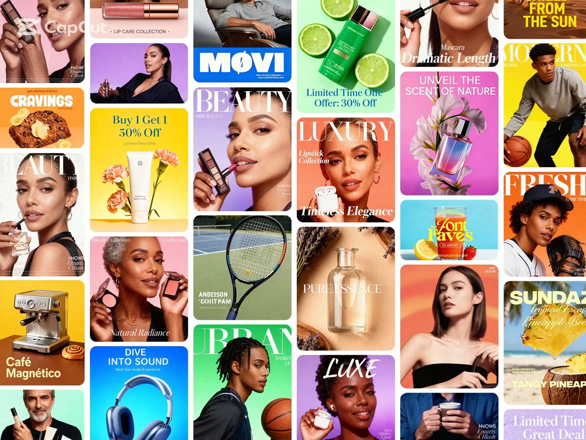 CapCut AI Design — mosaïque de posters générés