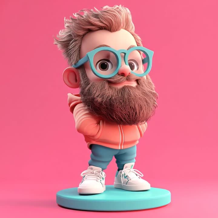 Figurine 3D caricature chibi barbu lunettes