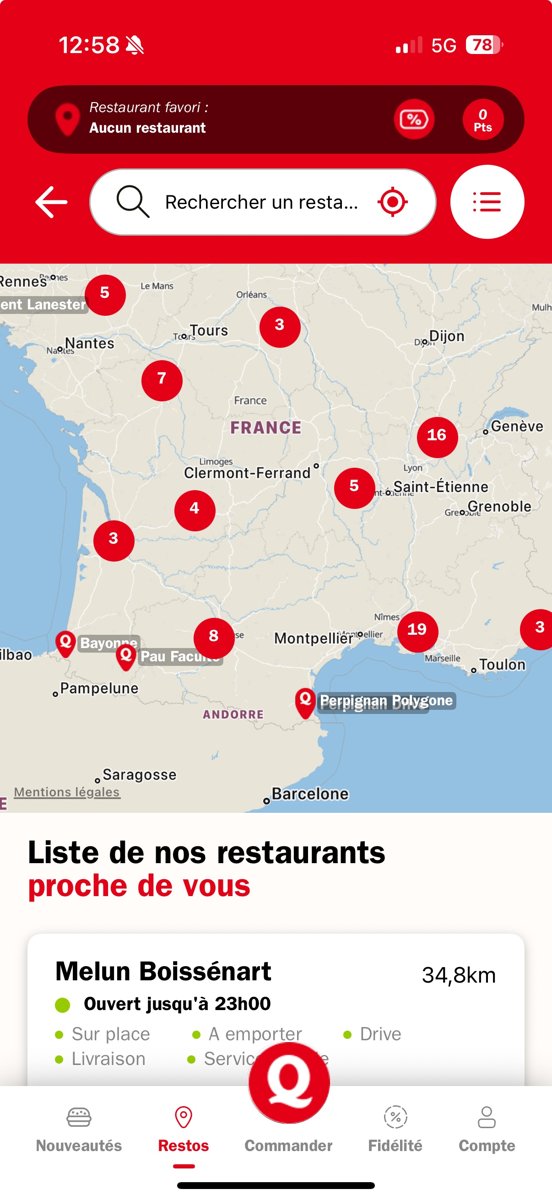 App Quick — écran « restaurants proche de vous »