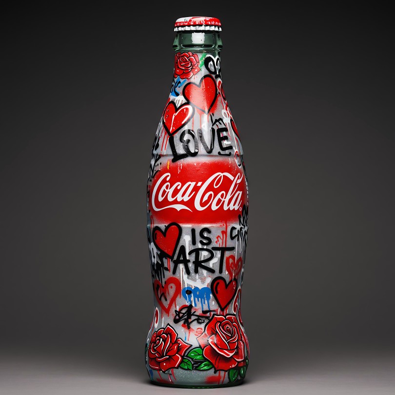10 bouteilles Coca-Cola tatouées, concept collector IA