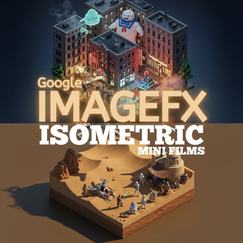 Scènes de films cultes en style isométrique (Google ImageFX)