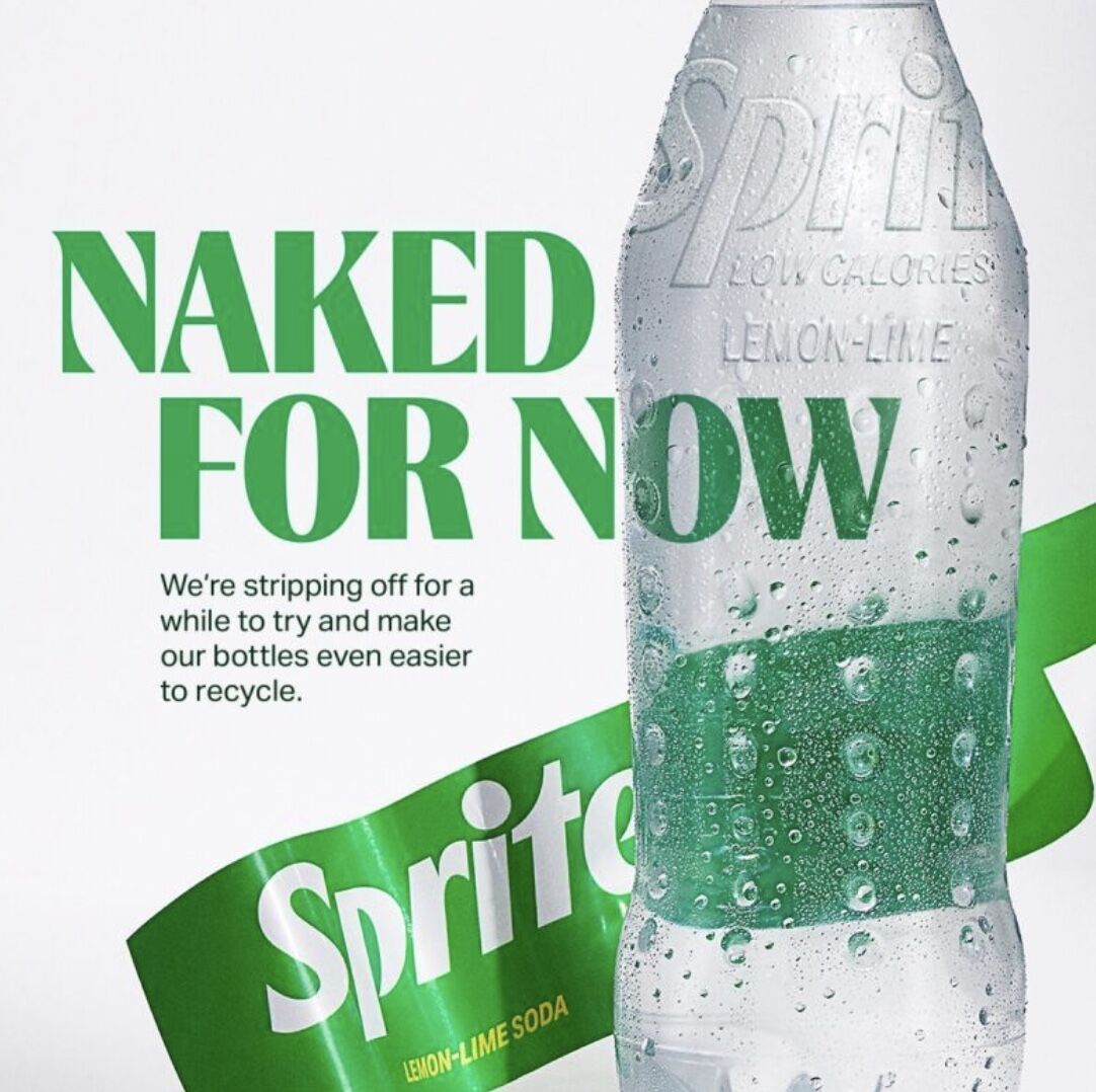 « Naked for now » — Sprite, packaging durable sans étiquette